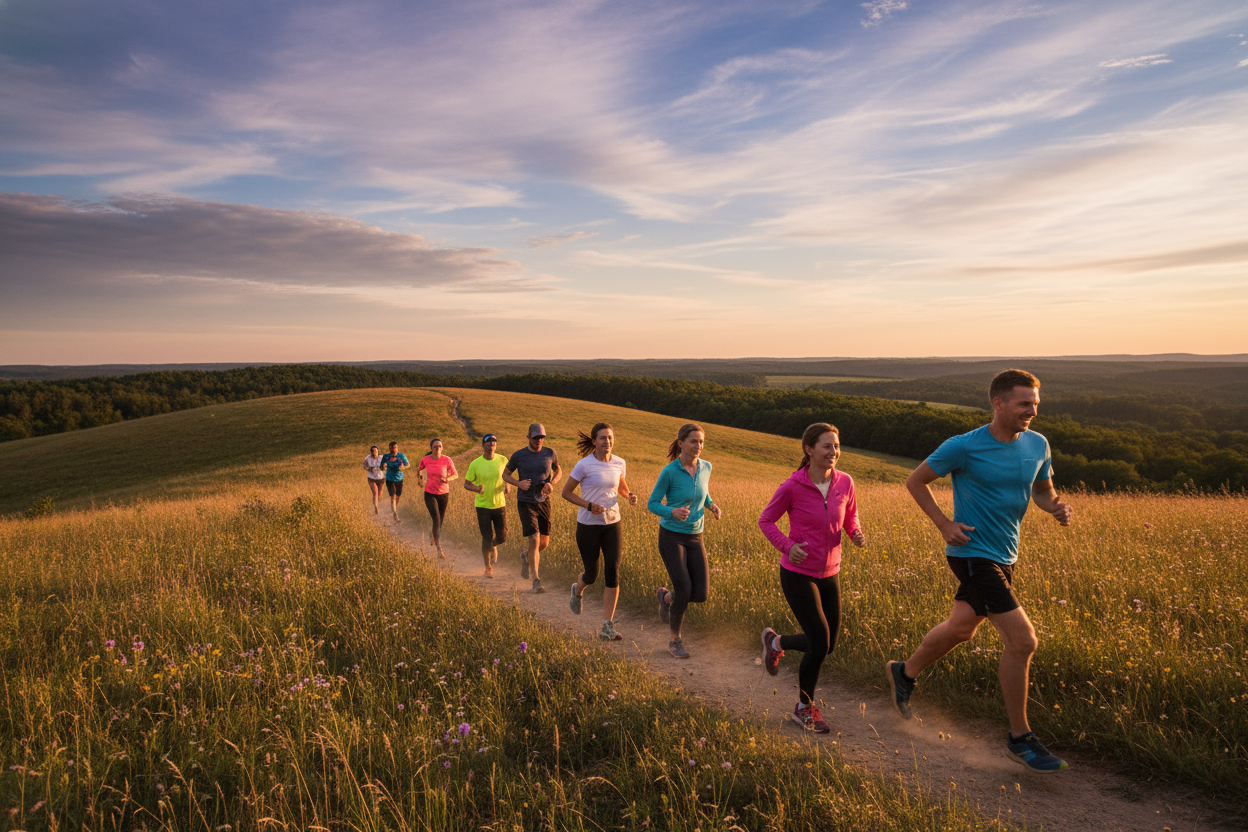 people running in landscape